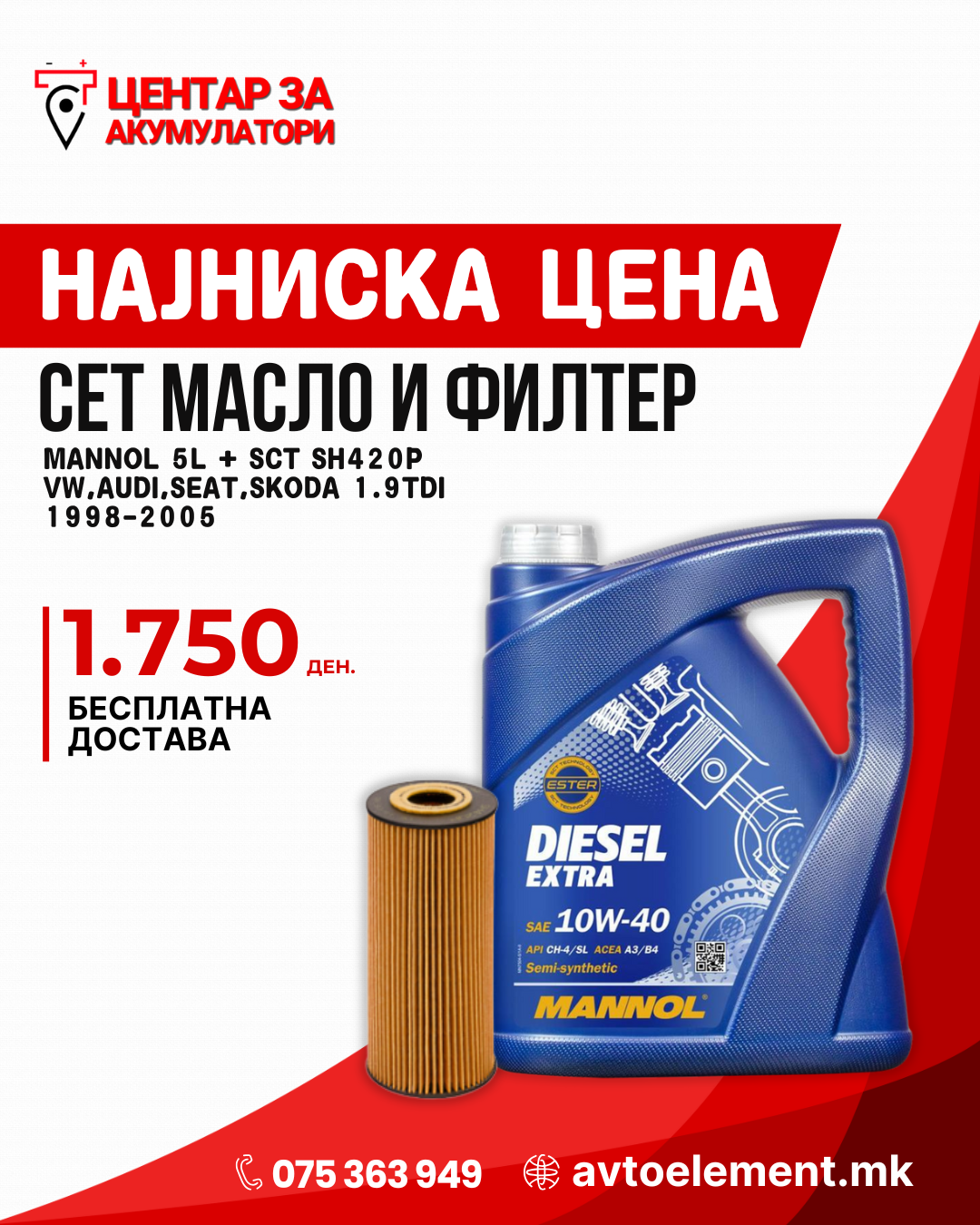 SET MASLO I FILTER MANNOL 10W40 D 5L V216