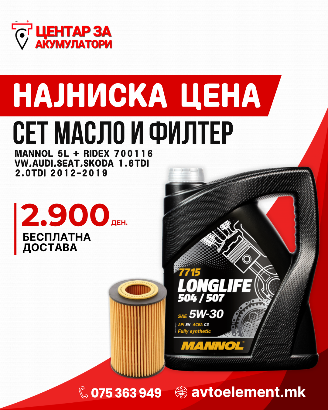 SET MASLO I FILTER MANNOL 5W30 5L V438
