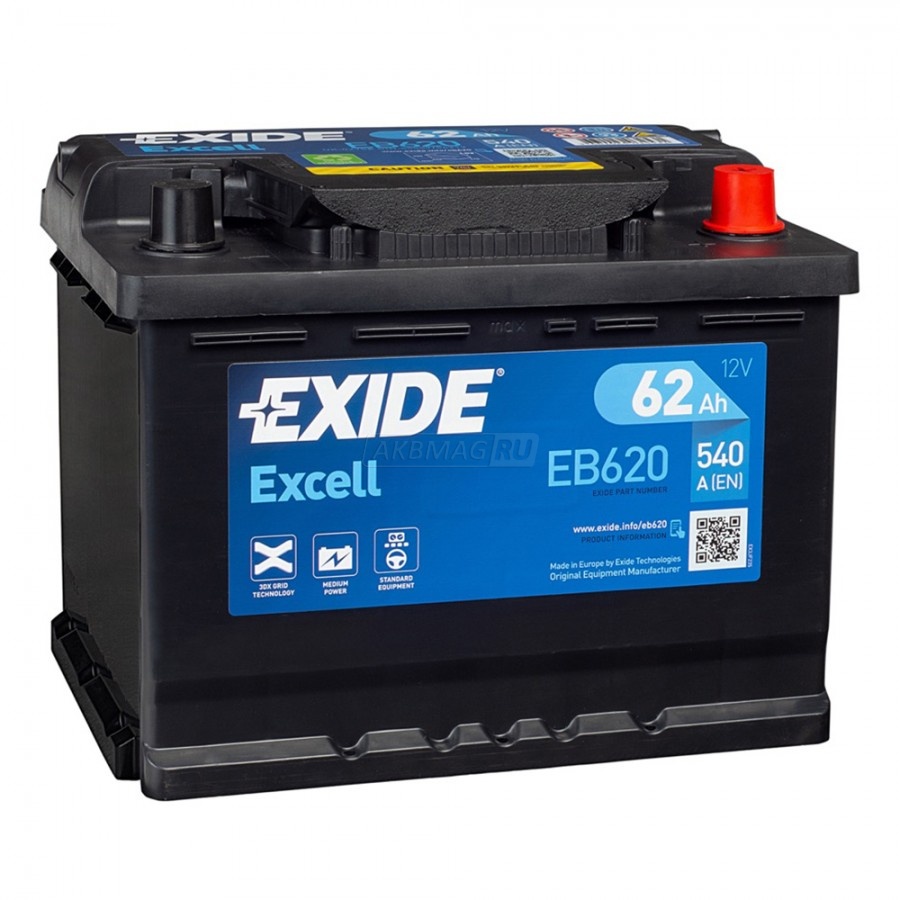 AKUMULATOR EXIDE 12V62AH EXCEEL EB620
