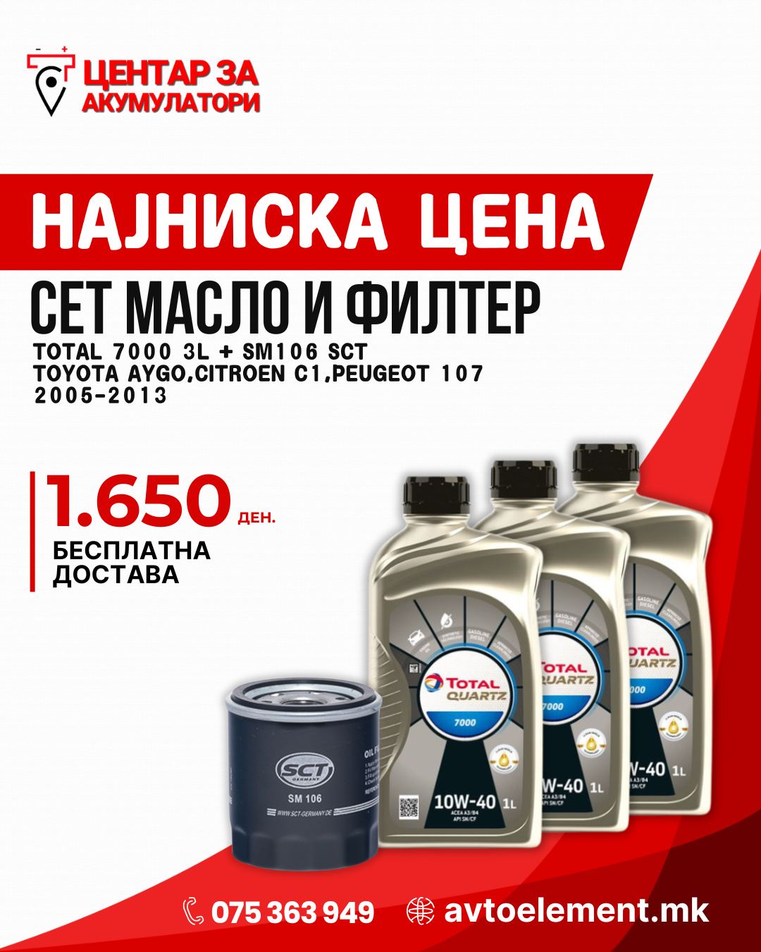 SET MASLO I FILTER TOTAL 10W40 3L V226